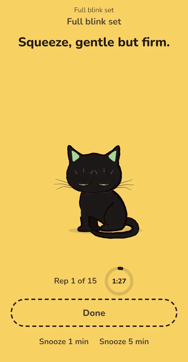Squeeze step: 'Squeeze, gentle but firm.' The cat squeezes its eyes shut.